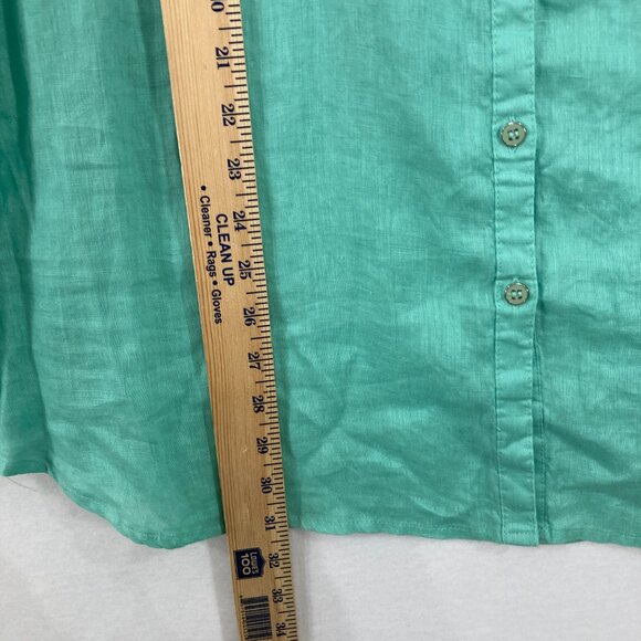 New JM Collection size 24W Green Split Neck Rolled Sleeve Pure Linen Button Down - Picture 4 of 8